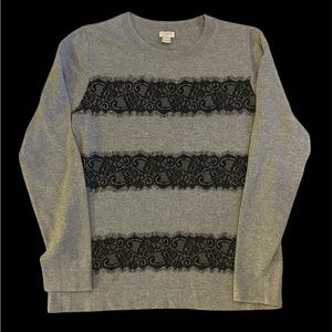 J Crew Sweater with Black Lace Accents